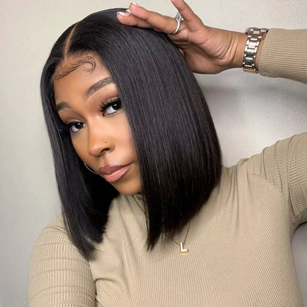 12 Inches 180% 4x4 Lace Closure Bob Wig Human Hair Wigs Brazilian Straight Short Wig