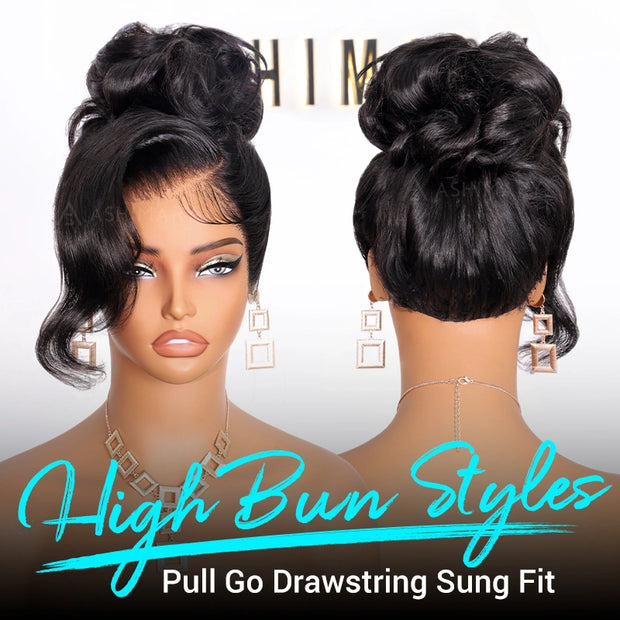 Pull Go 13x6 Full Glueless Wig Transparent Lace Front Wigs Body Wave Natural Black Ashimary Hair