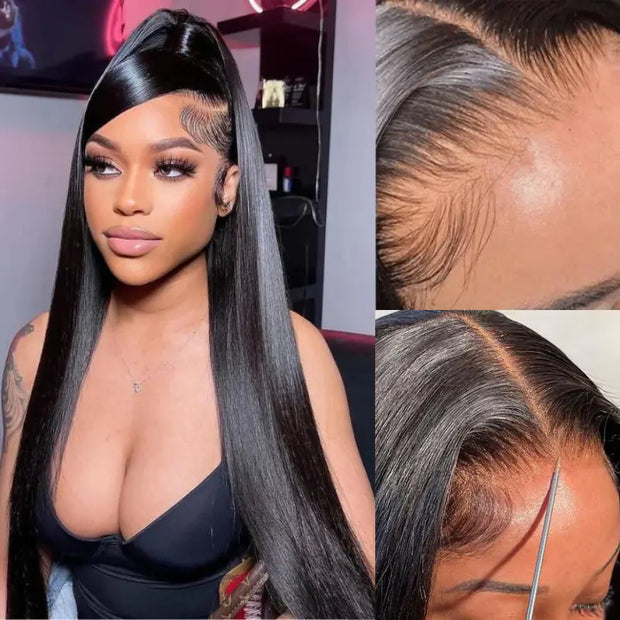 Ashimary Pull Go 13x6 Full Glueless Wig Transparent Lace Front Wig Straight Brazilian Human Hair