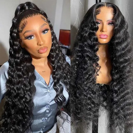 13x6 Full Transparent Lace Loose Deep Wave Wig Natural Black Color