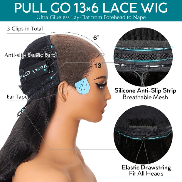 Pull Go 13x6 Full Glueless Wig Transparent Lace Front Wigs Body Wave Natural Black Ashimary Hair