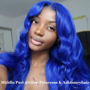 13x4 lace front body wave wig blue color