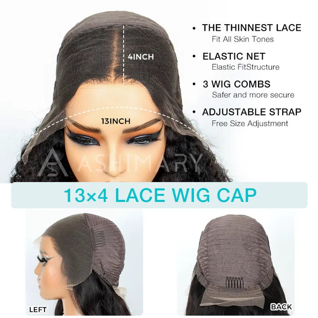Layered Cut Salon Hairstyles Highlight Color Body Wave 13x4 Transparent Lace Front Wig Curtain Bangs 100% Human Hair