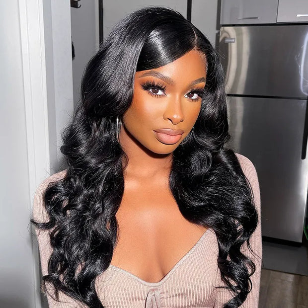 Flash Sale 13x4 Lace Front 3D Bouncy Body Wave Human Hair Wig Natural Black