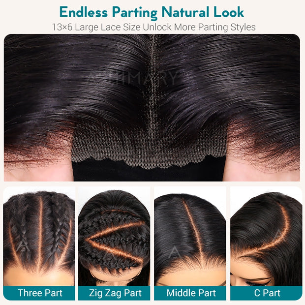 Ashimary Pull Go 13x6 Full Glueless Wig Transparent Lace Front Wig Straight Brazilian Human Hair