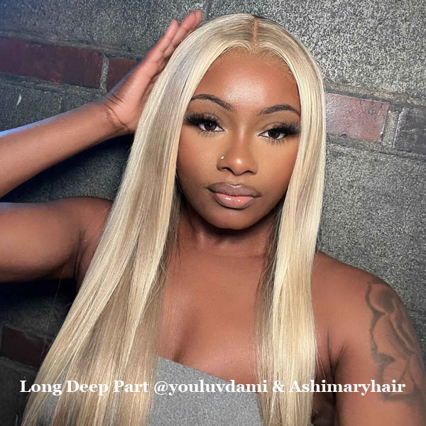 Customized Blonde Balayage on Brown Hair Transparent 13x4 Lace Frontal Wig Ashimary Hair