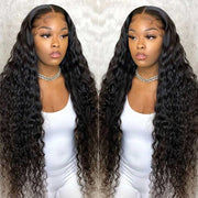 Water Wave 13x6 Full Transparent Lace Wig Natural Black Color