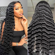 13x6 Full Transparent Lace Loose Deep Wave Wig Natural Black Color