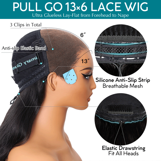 Pull Go 13x6 Full Glueless Wig Transparent Lace Front Wigs Body Wave Natural Black Ashimary Hair