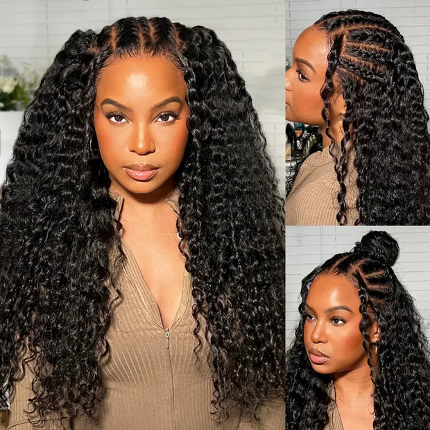 Deep Wave 13x6 Full Transparent Lace Frontal Wig Natural Black Color