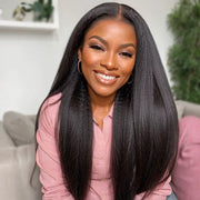 360 Lace Frontal Yaki Straight Wig Human Hair Pre Plucked HD Lace Wig Light Yaki