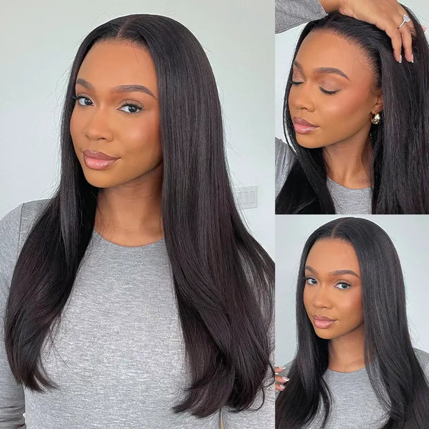2 Wigs Set | Body Wave Wig with Pre-Cut Bangs + 5x5 Lace Transparent Natural Black Straight Wig