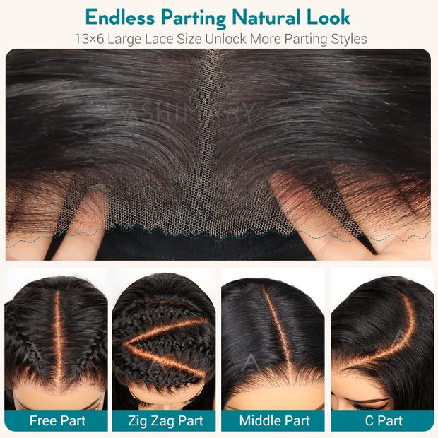 Pull Go 13x6 Full Glueless Wig Transparent Lace Front Wigs Body Wave Natural Black Ashimary Hair