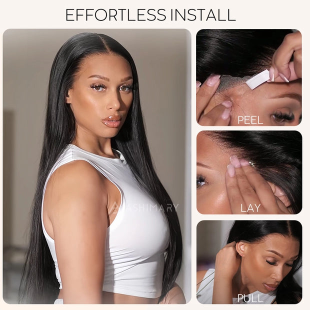 Ashimary Pull Go 13x6 Full Glueless Wig Transparent Lace Front Wig Straight Brazilian Human Hair