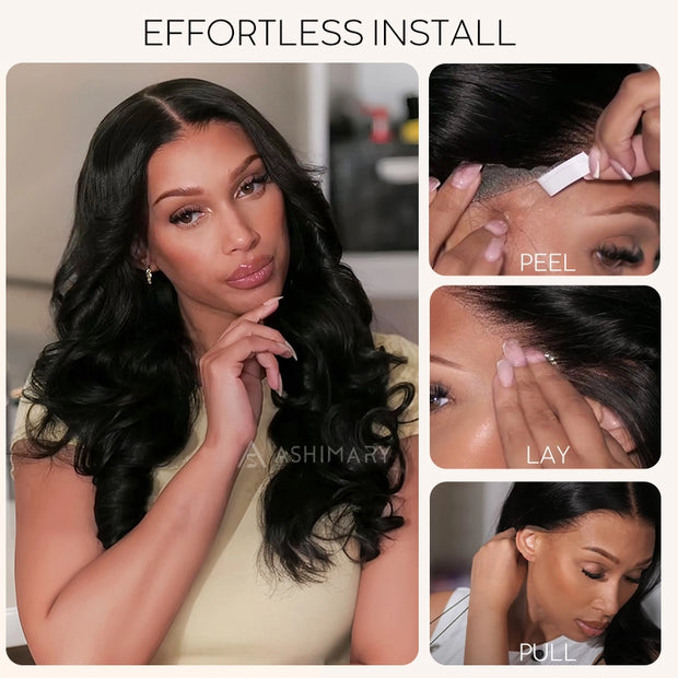Pull Go 13x6 Full Glueless Wig Transparent Lace Front Wigs Body Wave Natural Black Ashimary Hair