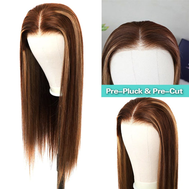Wear & Go Wig Highlight Piano Color Straight Glueless 5x5 HD 4x4 Transparent Lace Closure Wig Ashimary Hair