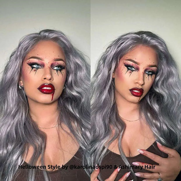 ashimary grey color human hair wig