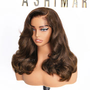 Glueless Pre-Styled Body Wave  Bob Wig Chocolate Brown Ready To Go Layer Wavy Human Hair Wig With Baby Hair