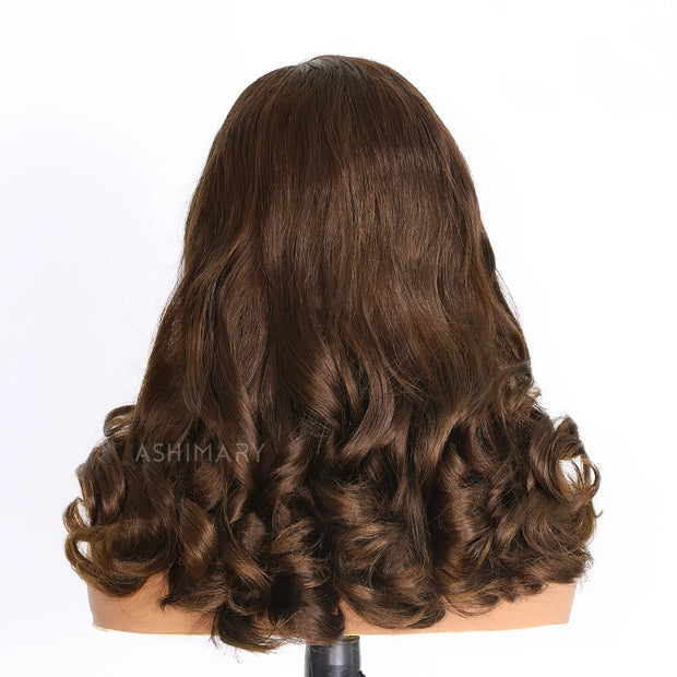 Glueless Pre-Styled Body Wave  Bob Wig Chocolate Brown Ready To Go Layer Wavy Human Hair Wig With Baby Hair