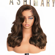 Glueless Pre-Styled Body Wave  Bob Wig Chocolate Brown Ready To Go Layer Wavy Human Hair Wig With Baby Hair