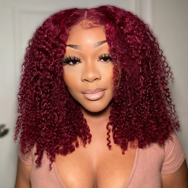 Kinky Curly Pre-Cut Lace Closure Wig with Pre Plucked Hairline & Bleached Knots
