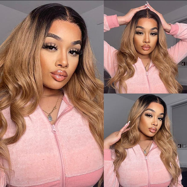 T1b/27 Ombre Honey Blonde Color Body Wave 13*4 13*6 Lace Front Pre-plucked Human Hair Wigs