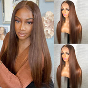 Chestnut Brown 4*4 13*4 13*6 Lace Wigs Pre-plucked 4# Straight Human Hair Front Wigs Luxurious Customization