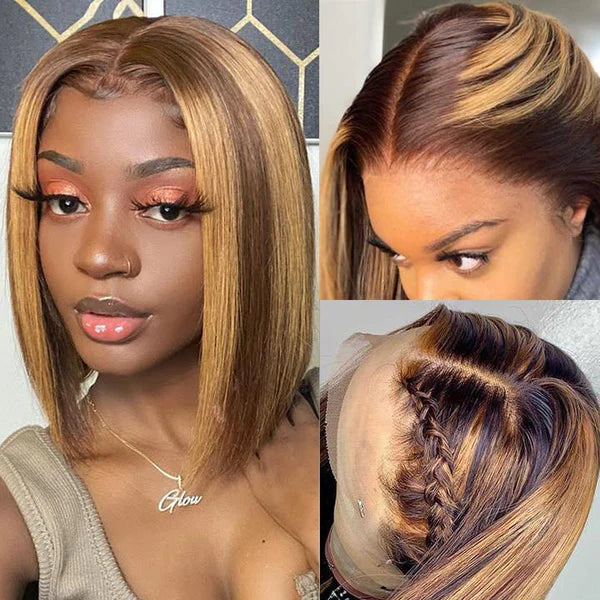 Flash Sale Highlight Bob Wigs Glueless 4*4 & 13*4 Lace Front Wig Straight 10A Brazilian Human Hair