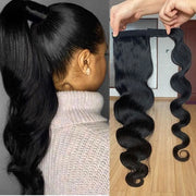 Flash Sale Long Ponytail Body Wave & Straight Human Hair Extensions With Clip