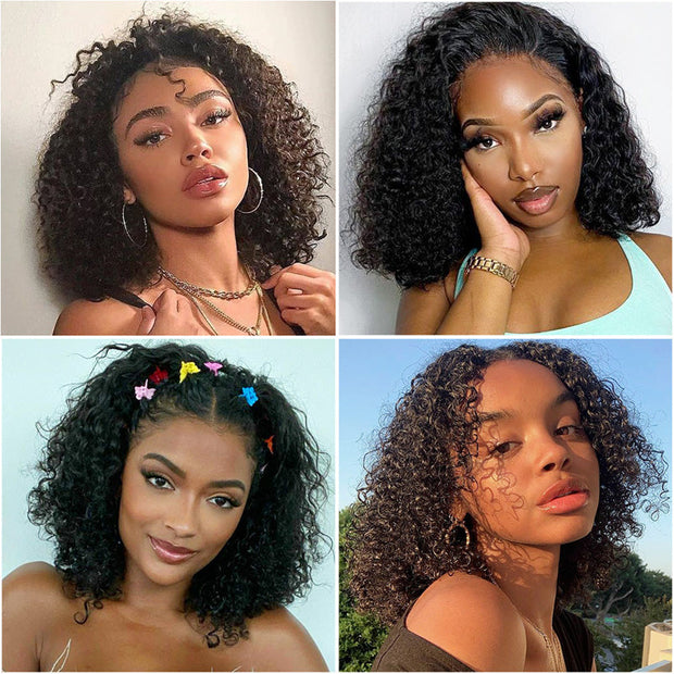 Flash Sale Short Kinky Curly Hd Transparent Lace Frontal Bob Wigs