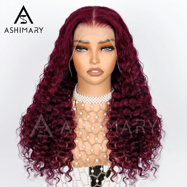 Ashimary lace frontal 99J burgundy deep wave wig