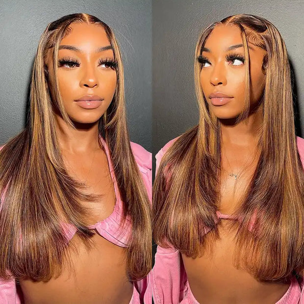 1B/30 Highlight Straight Human Hair Lace Front Wigs