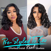 Pre-Styled Right Side Part Body Wave Short Bob Wig Transparent Lace Human Hair Wigs