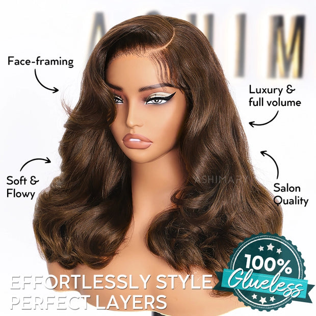 Glueless Pre-Styled Body Wave  Bob Wig Chocolate Brown Ready To Go Layer Wavy Human Hair Wig With Baby Hair