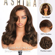 Glueless Pre-Styled Body Wave  Bob Wig Chocolate Brown Ready To Go Layer Wavy Human Hair Wig With Baby Hair