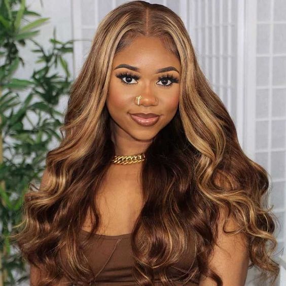 Brown Highlight Body Wave Wigs 4x4/13*4/13*6 Human Hair Lace Wigs Ashimary Hair