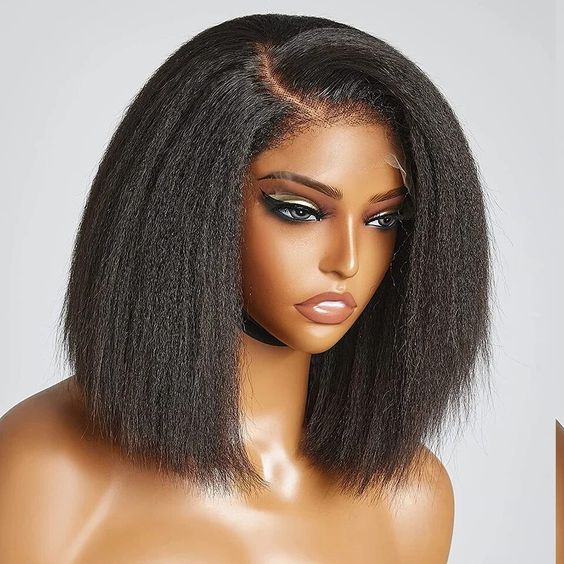 Summer Style Wear & Go Bob Wig Kinky Straight HD Lace Closure Wig with Pre-Bleached Knots