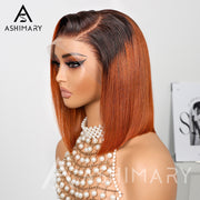 Pull Go 13x4 Lace Wig Ginger Ombre Silky Blunt Cut Glueless Bob Wig