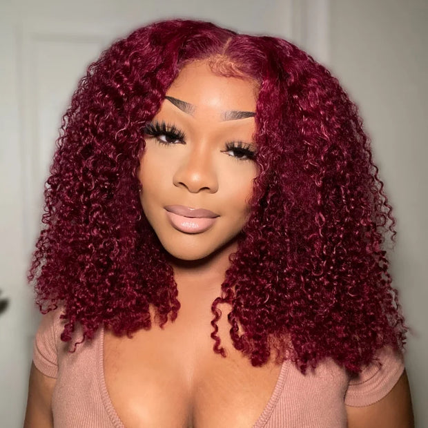 Kinky Curly Pre-Cut Lace Closure Wig with Pre Plucked Hairline & Bleached Knots