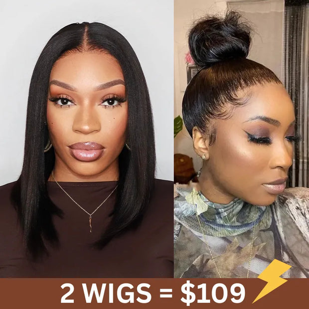 2 Wigs $109| Invisi Strap 360 Lace Straight Wig +Glueless 6x4.5 Lace Yaki Straight Bob Wig