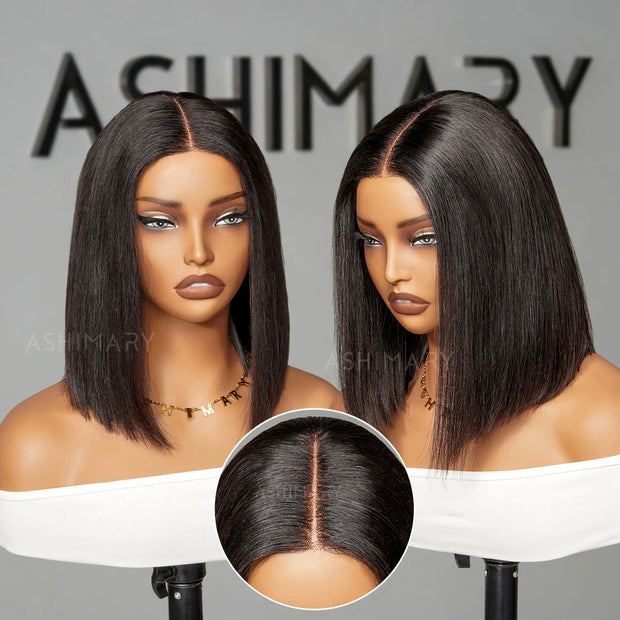 Razor Sharp Sleek Bob Wig 2x6 Lace Glueless Double Drawn Human Hair ...