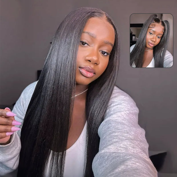 2 Wigs Set | 13x6 Full Lace Straight Wig with Pre-cut Lace + 13x4 Lace Transparent Ash Blonde Bouncy Body Wave Wig