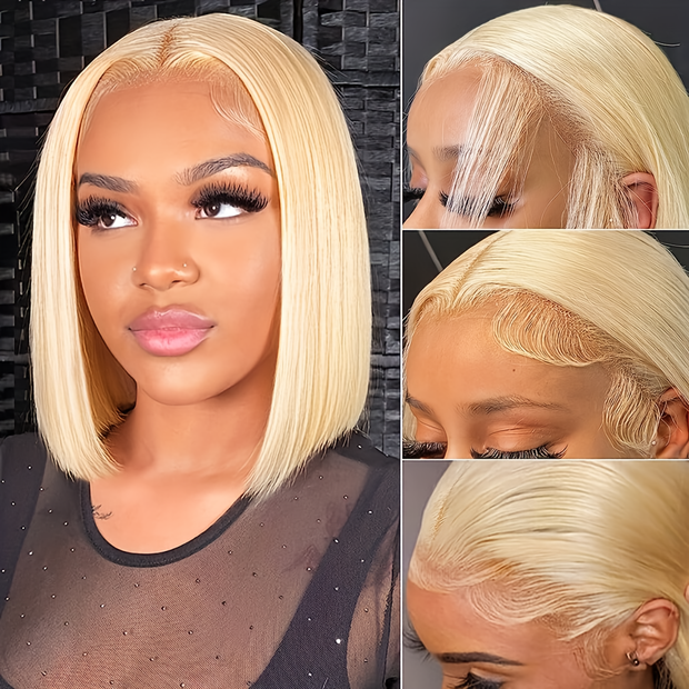 Blonde Bob Transparent Lace Wig Straight Brazilian Human Hair 