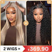 2 Wigs Set | Transparent 13x4 Lace Blonde Straight Wig + 10x6 Lace Water Wave Wig with Pre-cut Lace
