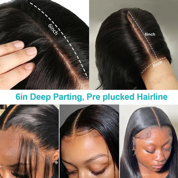 2x6 Lace Closure Wig Straight Deep Part Human Hair Wig Transparent Lace for All Skin