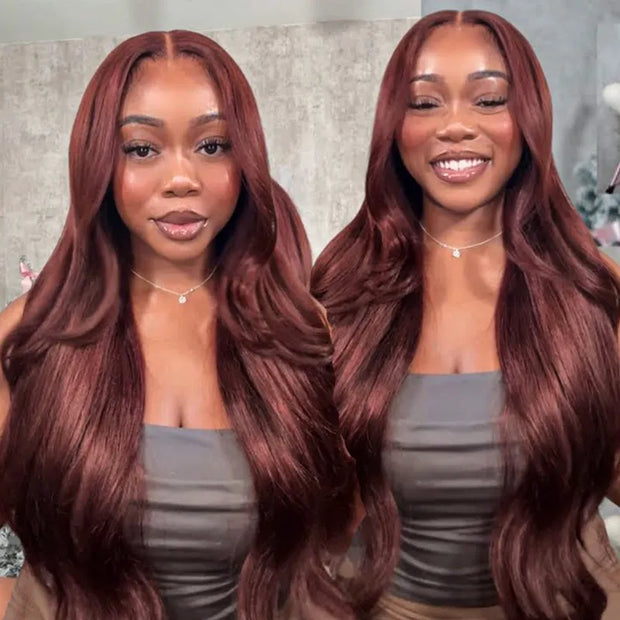 Reddish Brown Colored Body Wave Human Hair Lace Frontal Wigs 13x4 13x6 Ashimary Virgin Hair Front Wigs