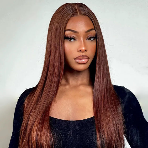 Reddish Brown Colored Straight Human Hair Lace Frontal Wigs 13x4