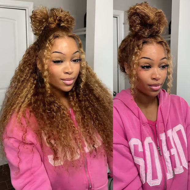 Flash Sale Invisi-Strap Snug Fit 360 HD Transparent Lace Water Wave Wig P4/27 Highlight Ombre Color Pre Plucked Hair