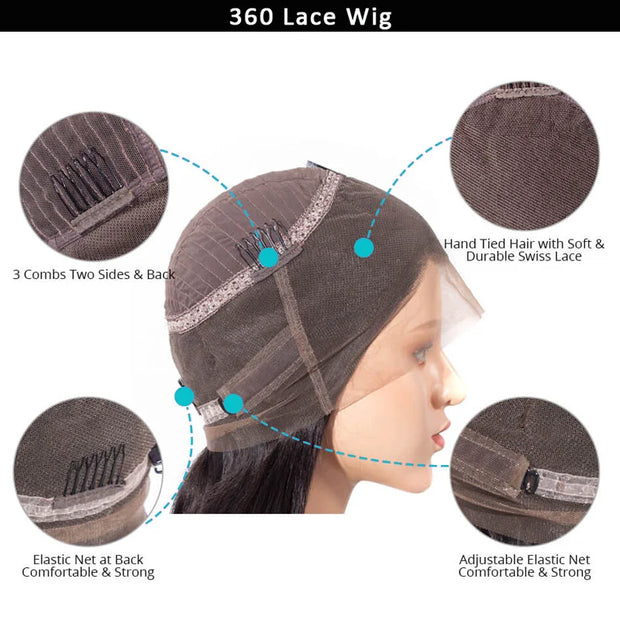 360 Lace Frontal Yaki Straight Wig Human Hair Pre Plucked HD Lace Wig Light Yaki