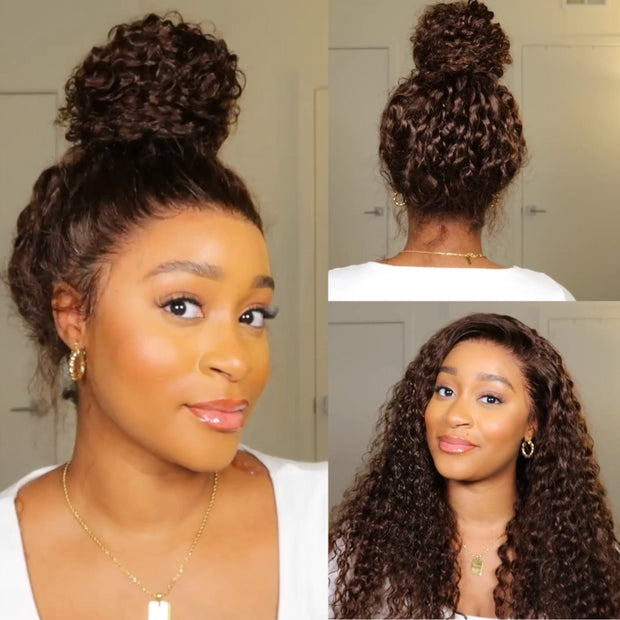 Chocolate Brown Water Wave Invisi Strap Snug Fit 360 Melting Lace Frontal Bleached Knots Glueless Lace Wig